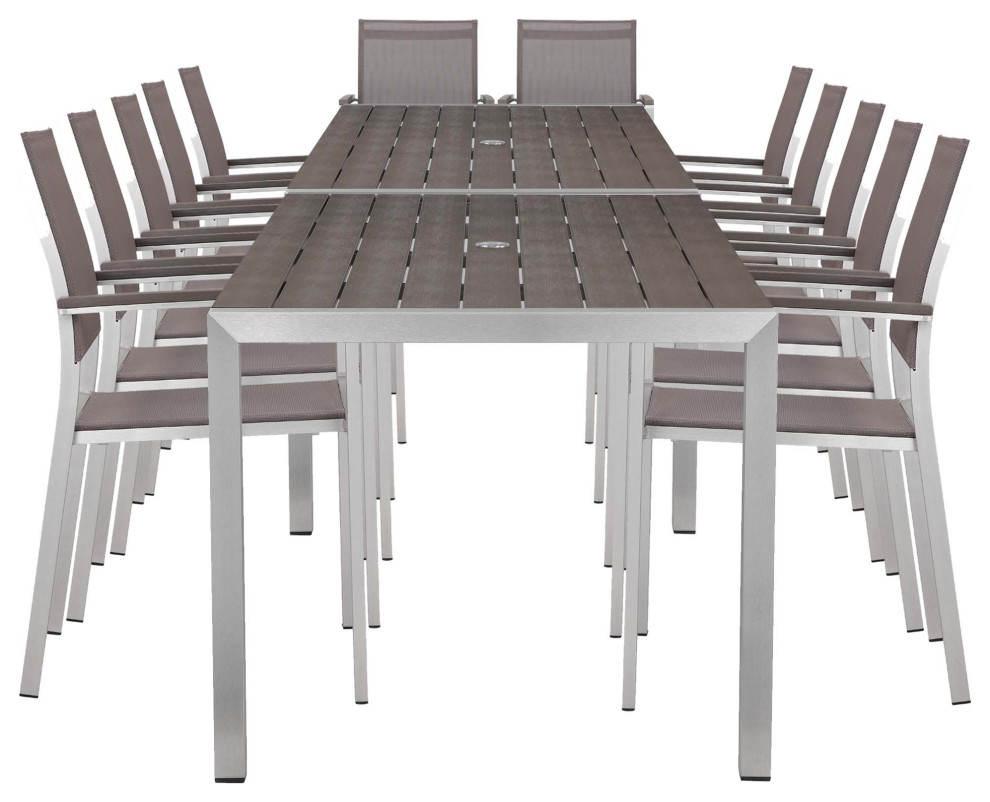 David 14 Piece Dining Set  Brush Frame Grey Polyresin   Contemporary   Outdoor Dining Sets   by Pangea Home  Houzz