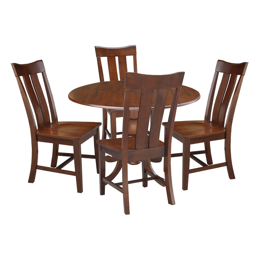 42 in. Drop Leaf Table with 4 Splat Back Dining Chairs   5 Piece Set