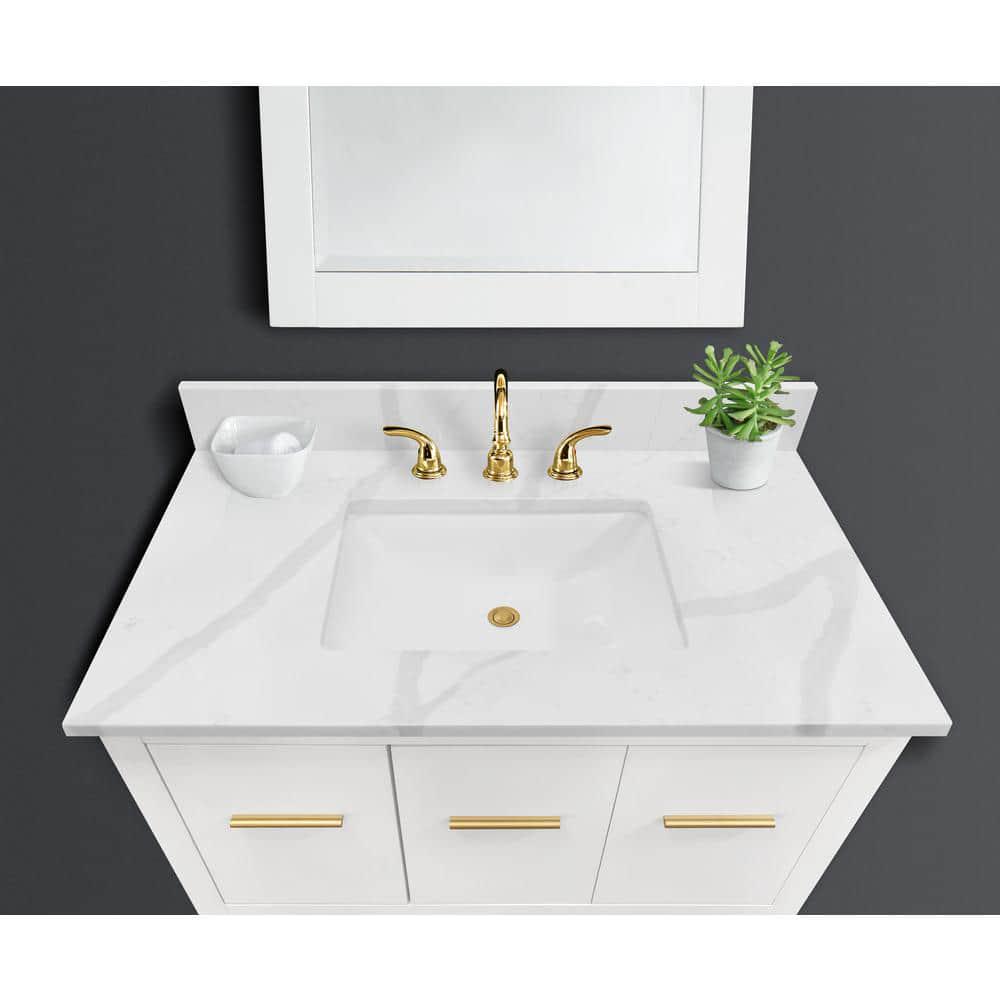 Home Decorators Collection 37 in W x 22 in D x 075 in H Quartz Vanity Top in Statuario White with White Basin