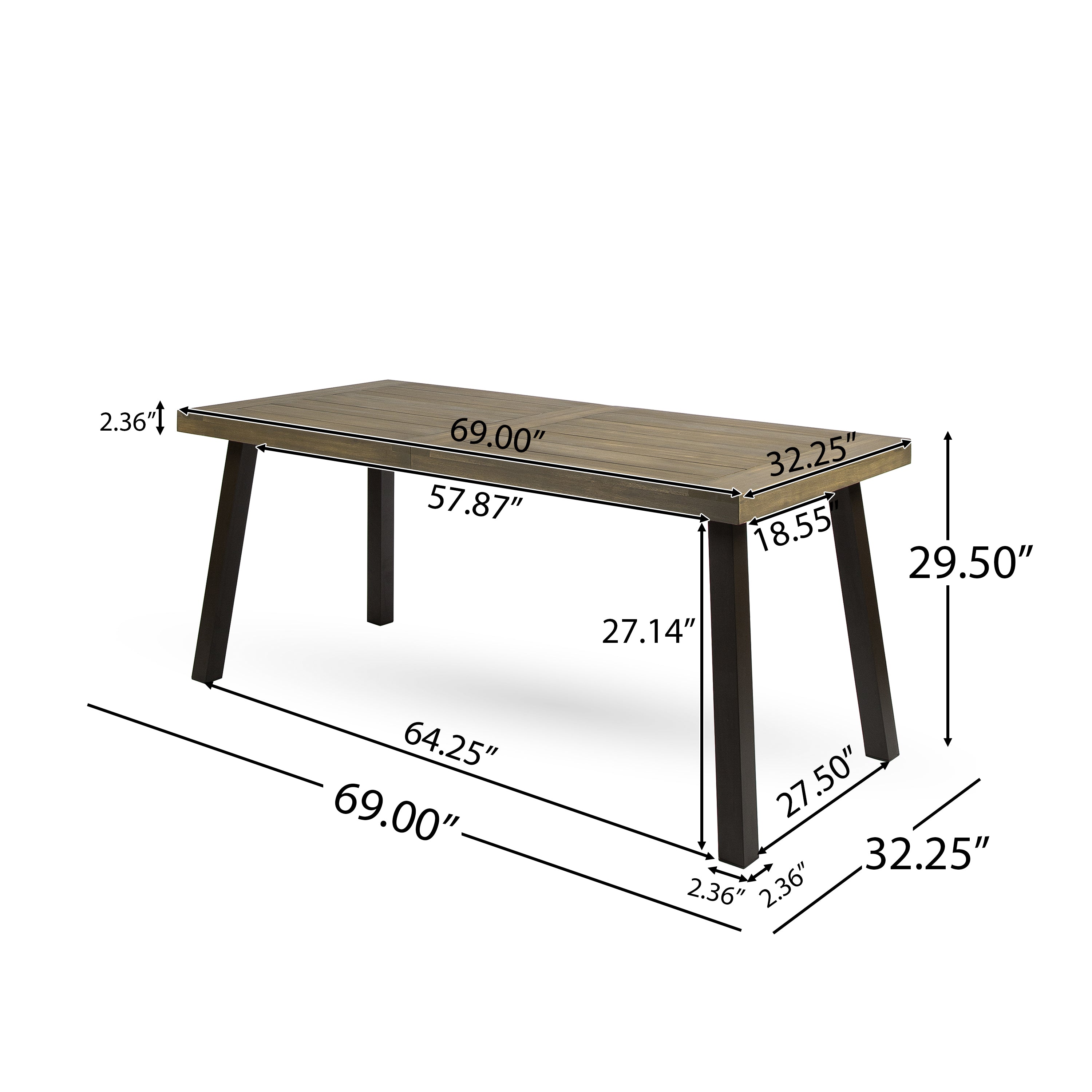 Mika Outdoor Finished Acacia Wood Dining Table with Metal Legs