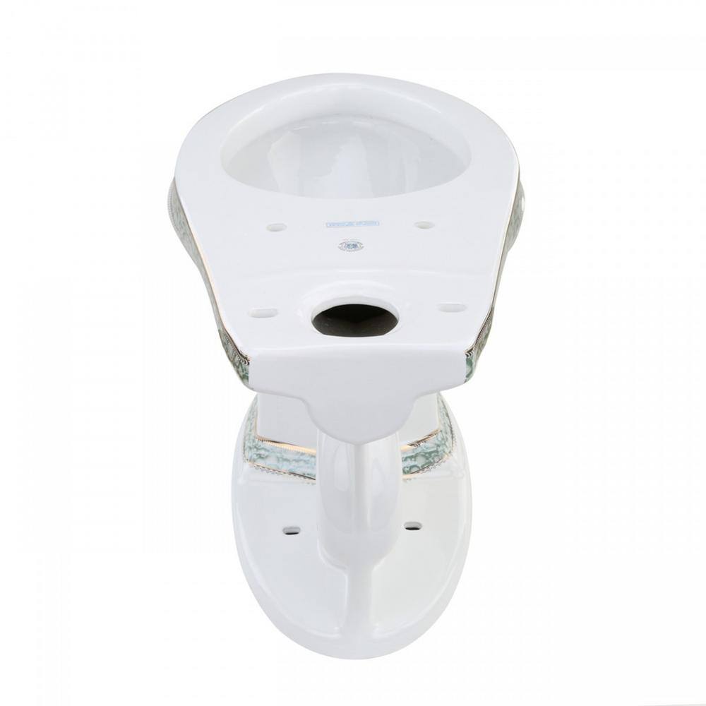 RENOVATORS SUPPLY MANUFACTURING Corner Elongated 2-Piece Dual Flush Bathroom Toilet India Reserve Design Green Gold Painted Manufacturing 30688