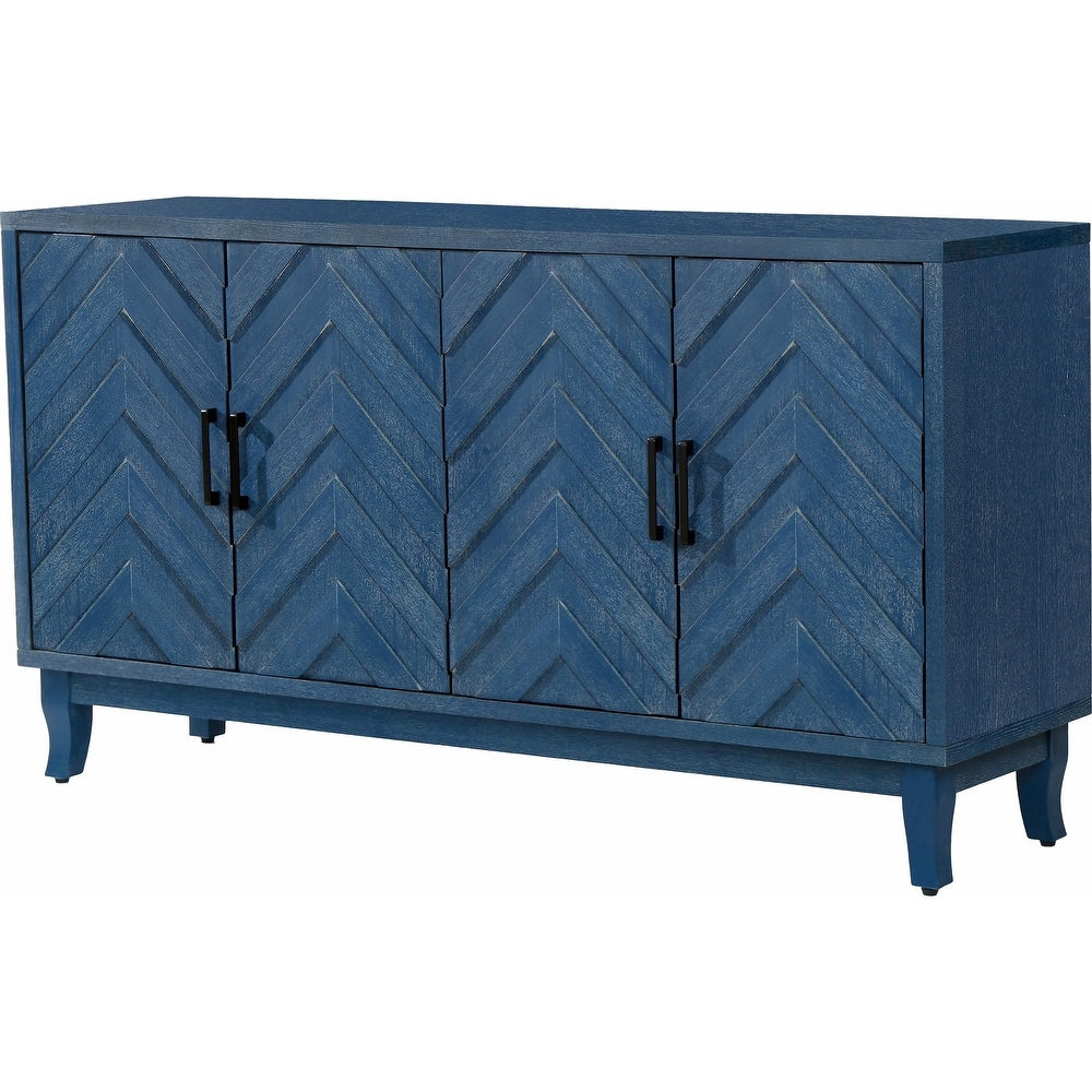 Vintage Lacquered 4 Door Buffet Cabinet with Strong Accent Storage