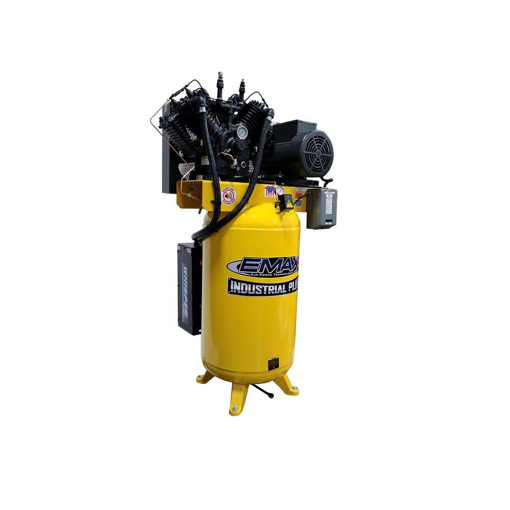 EMAX Industrial PLUS Series 80 Gal. 10 HP 208-Volt 3-Phase Silent Air Electric Air Compressor with pressure lubricated pump HSP10V080V3