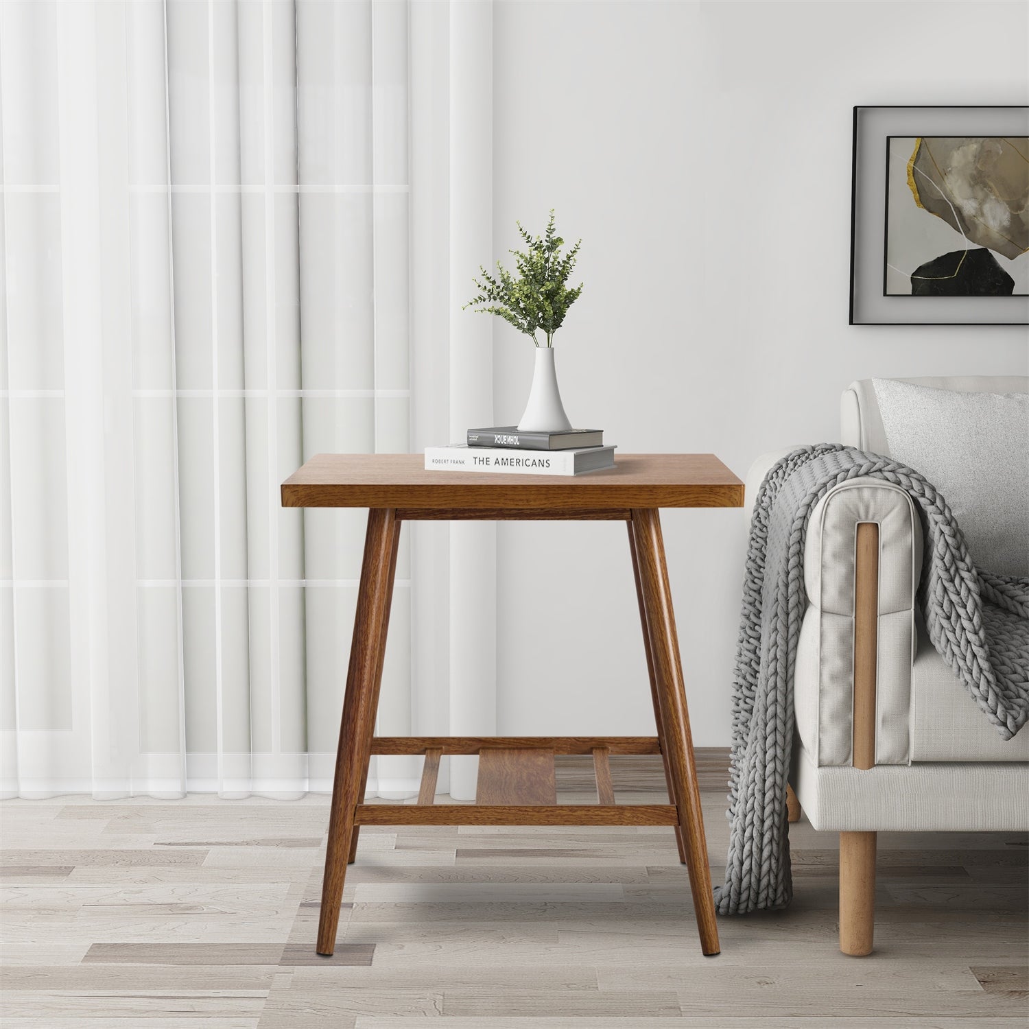 19.7 in. Brown Square Wood End Table with Bottom Storage Shelf