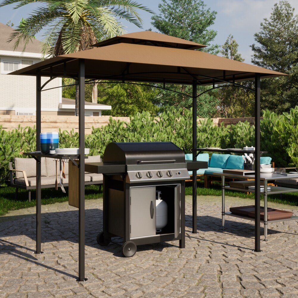 8x 5 ft Double Tiered Grill Gazebo Waterproof and Rip lock Fabric