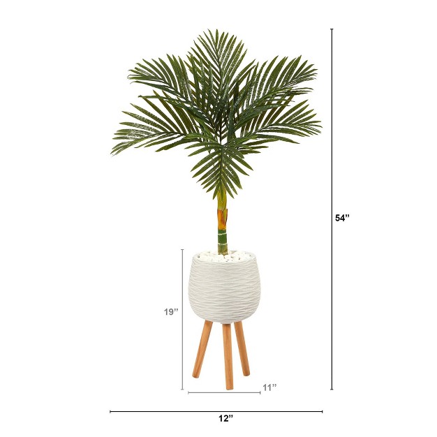 Nearly Natural 4.5-ft Golden Cane Artificial Palm Tree In White Planter With Stand