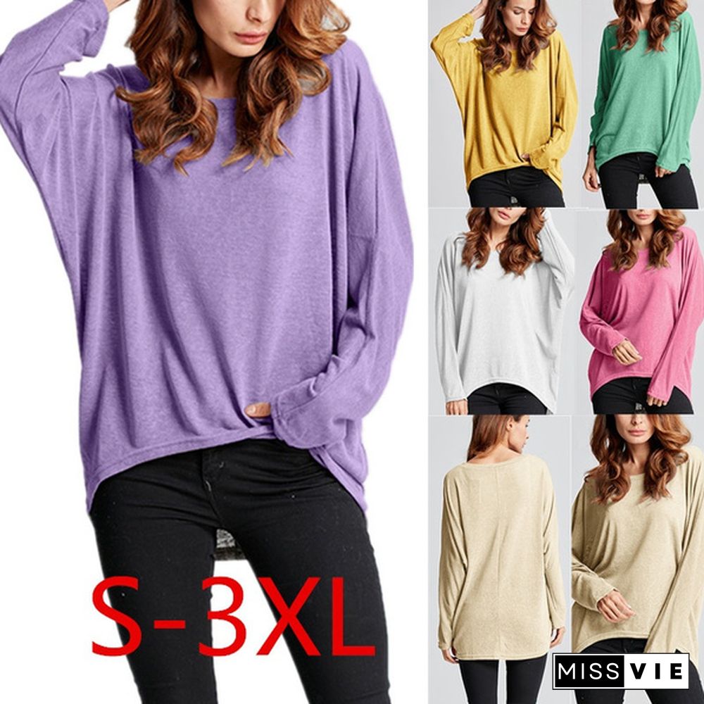 Spring Plus Size Women's T Shirts O Neck Loose Pullover Casual Jumper Blouse Tops