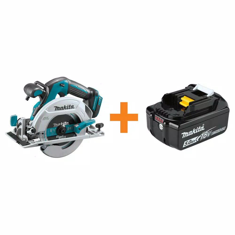 Makita 6-1/2 in. 18-Volt LXT Lithium-Ion Brushless Cordless Circular Saw Tool-Only with Bonus 18-Volt LXT 5.0 Ah Battery and#8211; XDC Depot