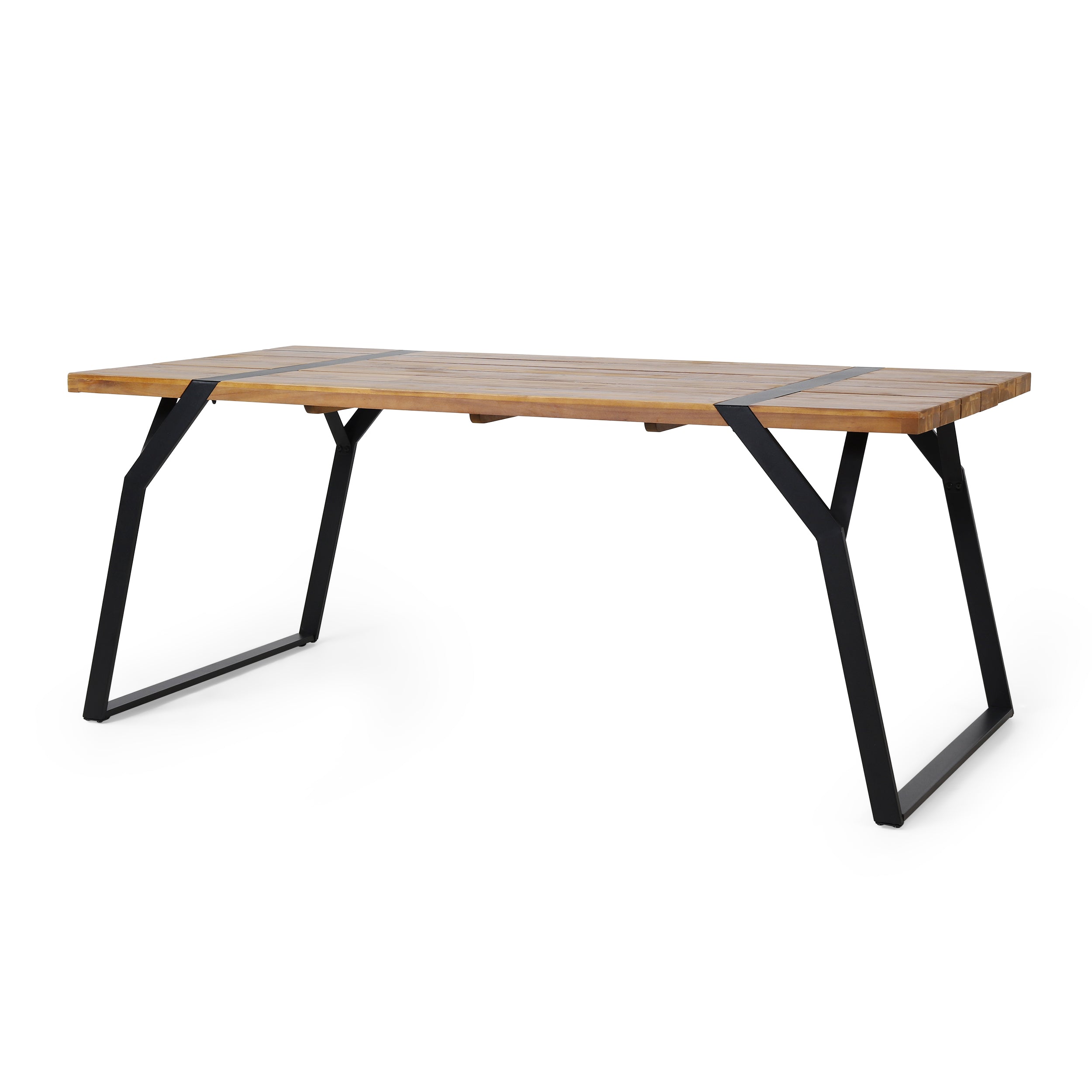 Pepple Outdoor Acacia Wood Dining Table, Teak and Black