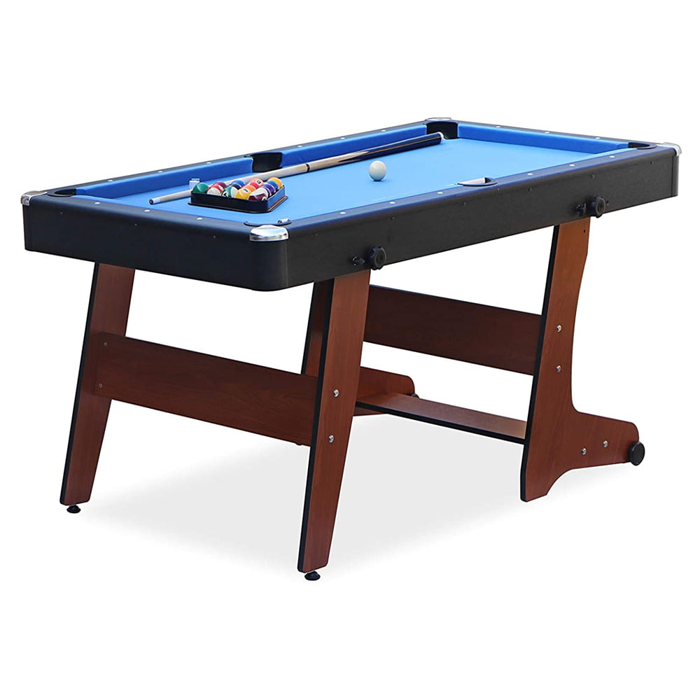 RACK Drogon 66 inch Folding Classic Billiard Pool Table Game, Blue/Brown