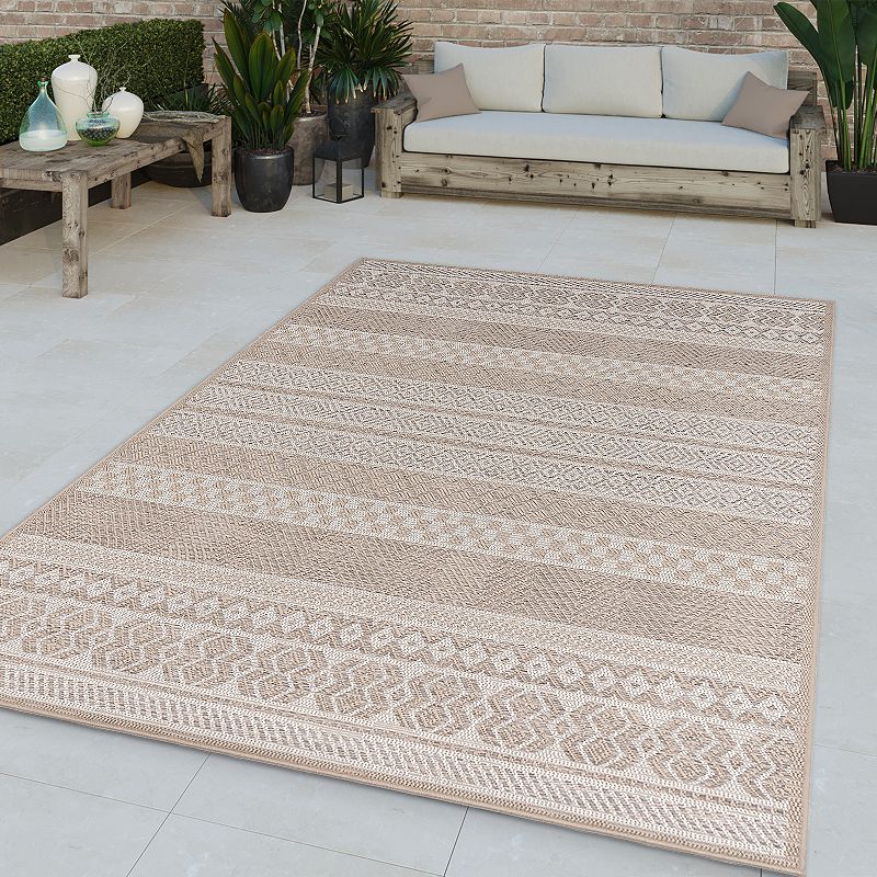 Modern Oudoor Rug for Patio Bohemian Ornaments in Cream Beige