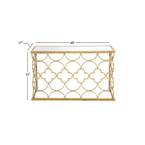 Gold Metal Quatrefoil Design Geometric with Glass Top Accent and Coffee Table Collection