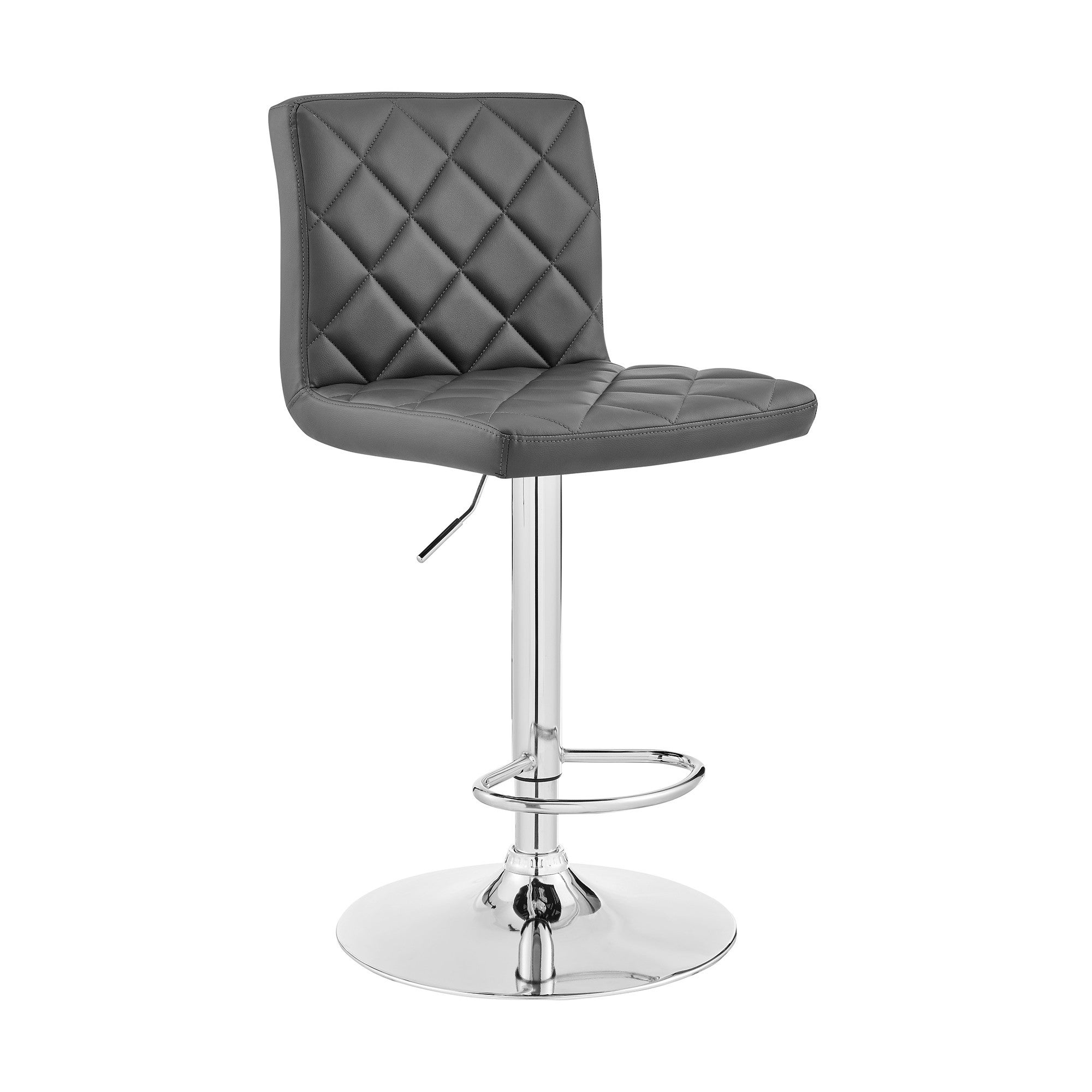 Gray Faux Leather Chrome Base Swivel Adjustable Bar Stool - 46