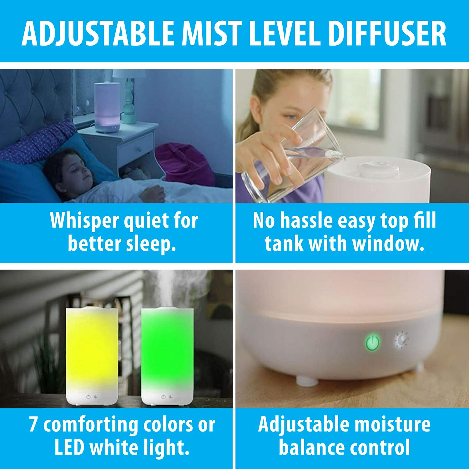 Top Fill Humidifier Ultrasonic Aroma Diffusing Color Changing Humidifier Bell + Howell， 7 Color Night Light-As Seen on TV