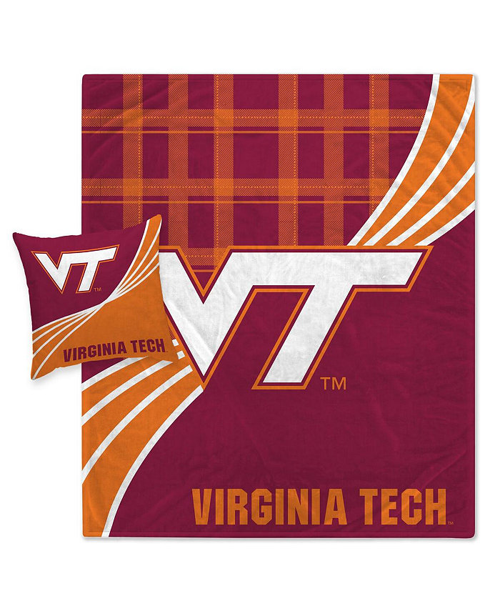 Pegasus Home Fashions Virginia Tech Hokies Plaid Wave Flannel Fleece Blanket and Pillow Combo Set