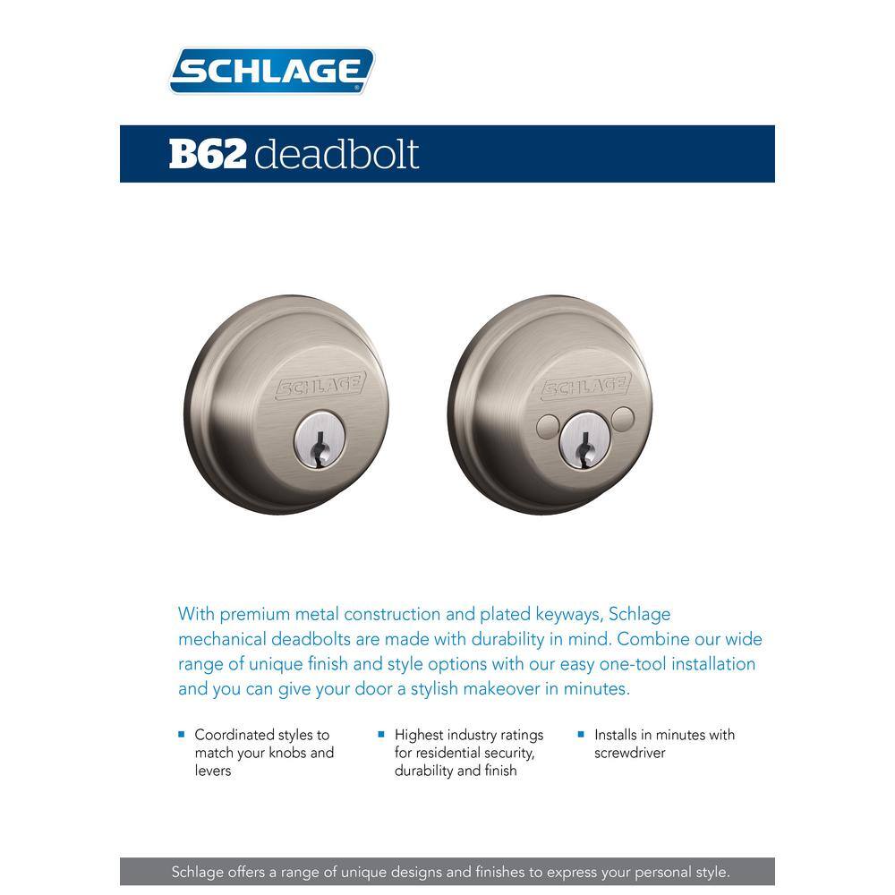 Schlage B62 Series Matte Black Double Cylinder Deadbolt Certified Highest for Security and Durability B62 N 622