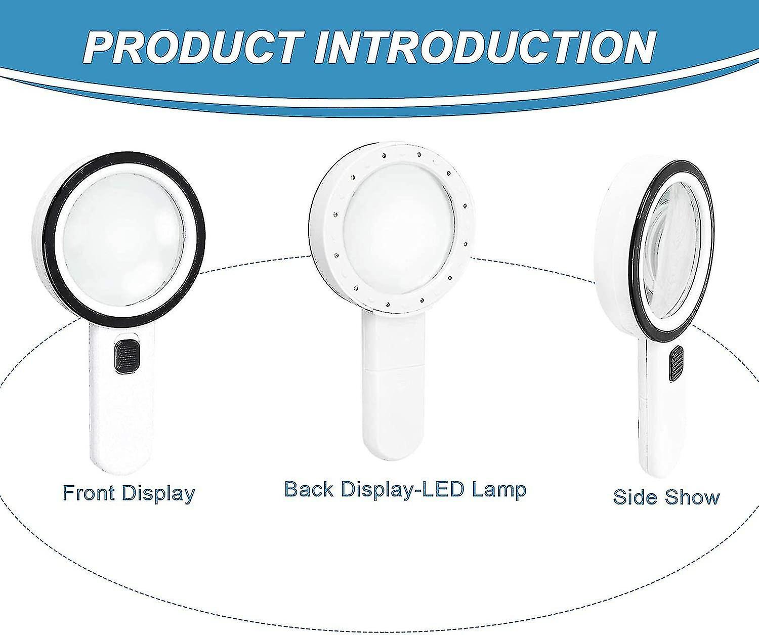 Magnifying Glass With 12 Led Lights 30x Double Glass Lens Handheld Illuminated Magnifier Reading Mag