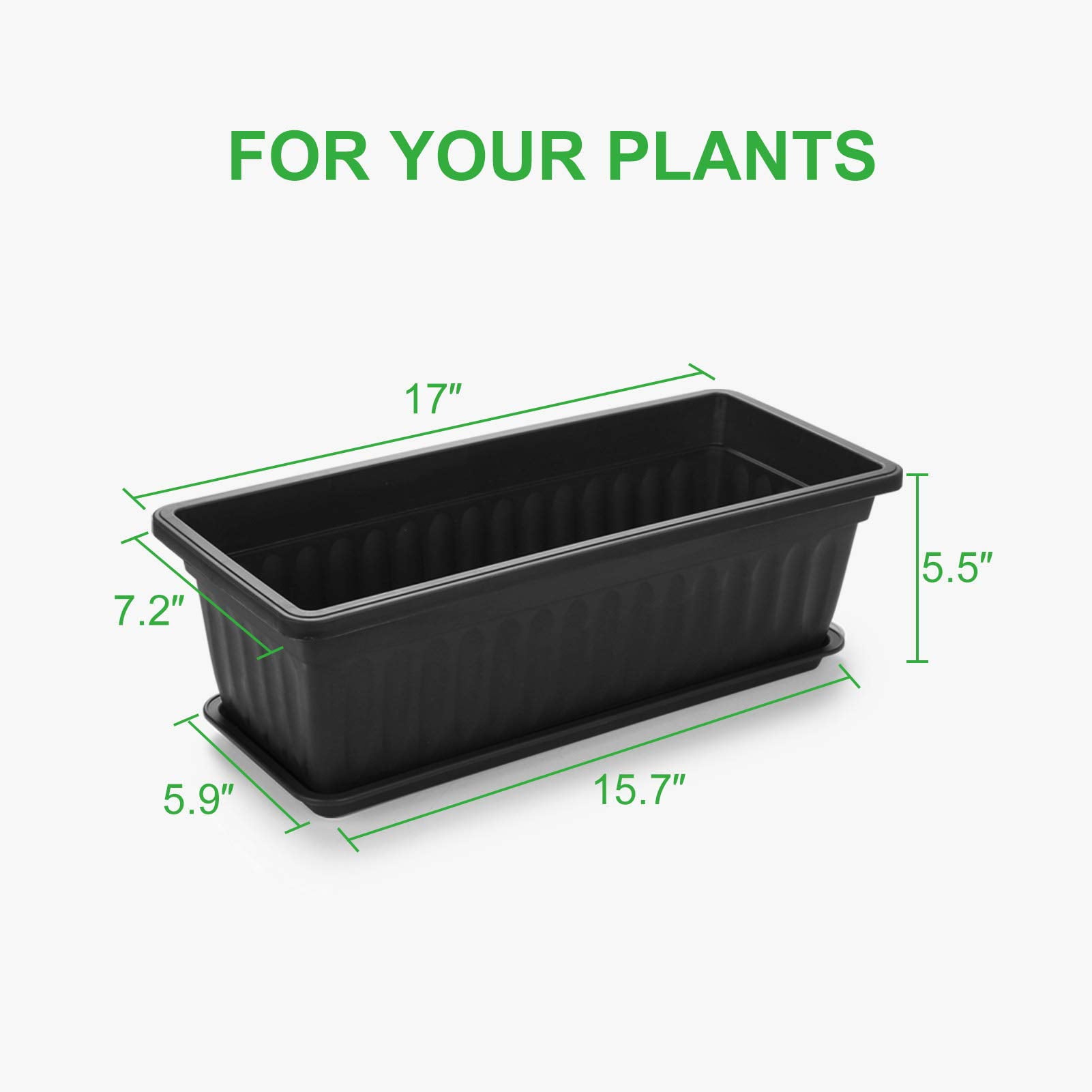 GROWNEER 6 Packs 17 Inches Black Flower Window Box Plastic Vegetable Planters with 15 Pcs Plant Labels, for Windowsill, Patio, Garden, Home Décor, Porch