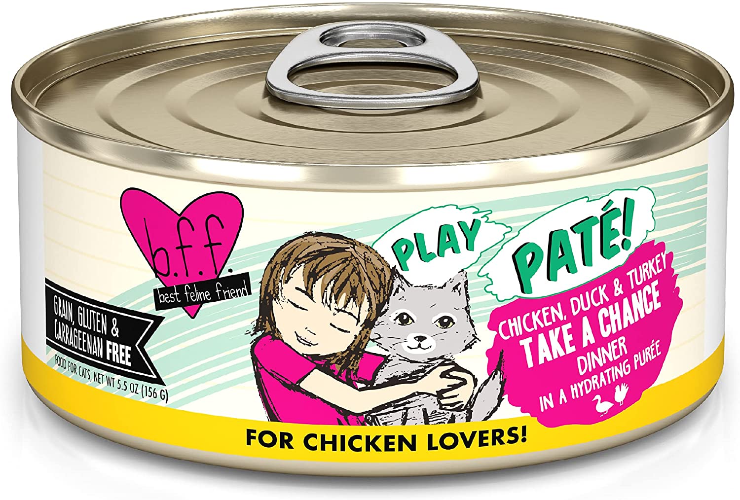 Weruva Wet Cat Food B.F.F. Play - Best Feline Friend Paté Lovers， Aw Yeah!， Chicken， Duck and Turkey Take a Chance with Chicken， Duck and Turkey， 5.5 Ounce (Pack of 8)