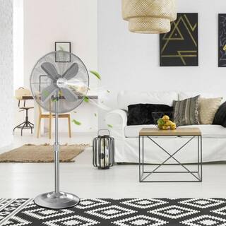 Aoibox Adjustable-Height 16 in. Black Oscillating Energy Save Pedestal Stand Fan All Metal Floor Fan for Indoor Office  Dorm HDDB866-SL