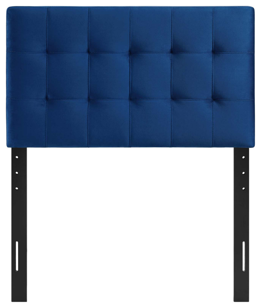 Navy Lily Biscuit Tufted Twin Performance Velvet Headboard   Transitional   Headboards   by First of a Kind USA Inc  Houzz