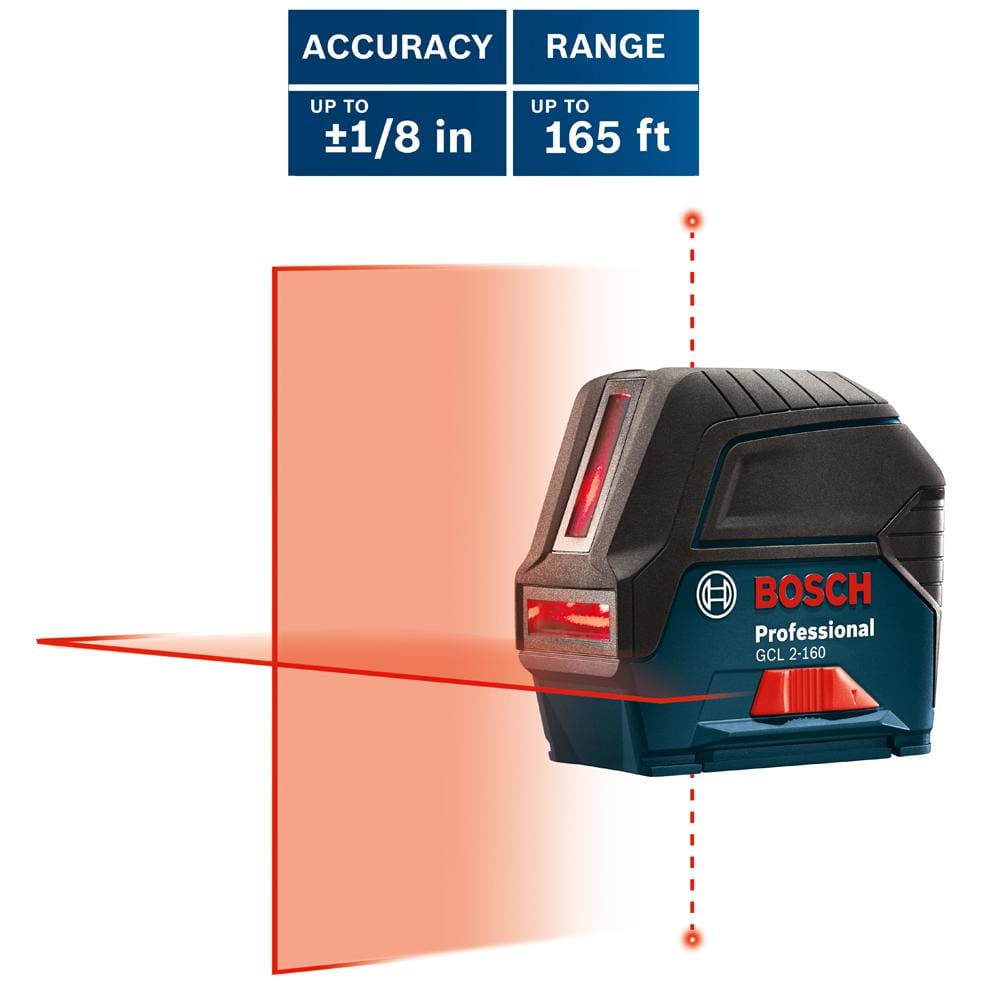 Bosch 65 ft. Cross Line Laser Level with Plumb Points Self Leveling includes Hard Carrying Case and Precision Mount GCL 2-160