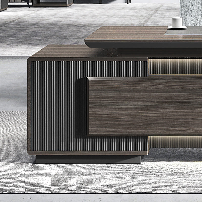 MADDOK Executive Desk with Left Return 280cm - Chocolate & Charcoal Grey