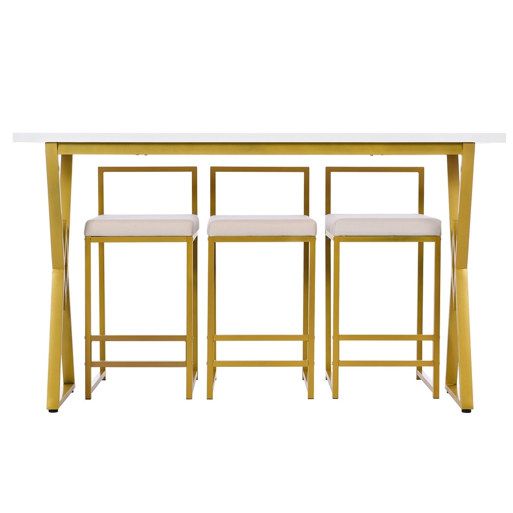 Rectangular Counter Height 4 Piece Dining Table w/Padded Stools  Gold