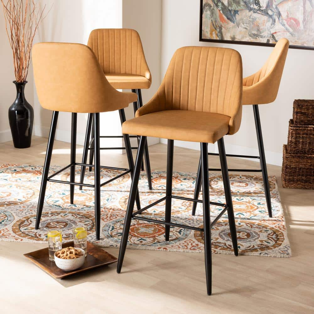 Baxton Studio Walter 29.5 in. Tan and Black Bar Stool (Set of 4) 171-10797-HD