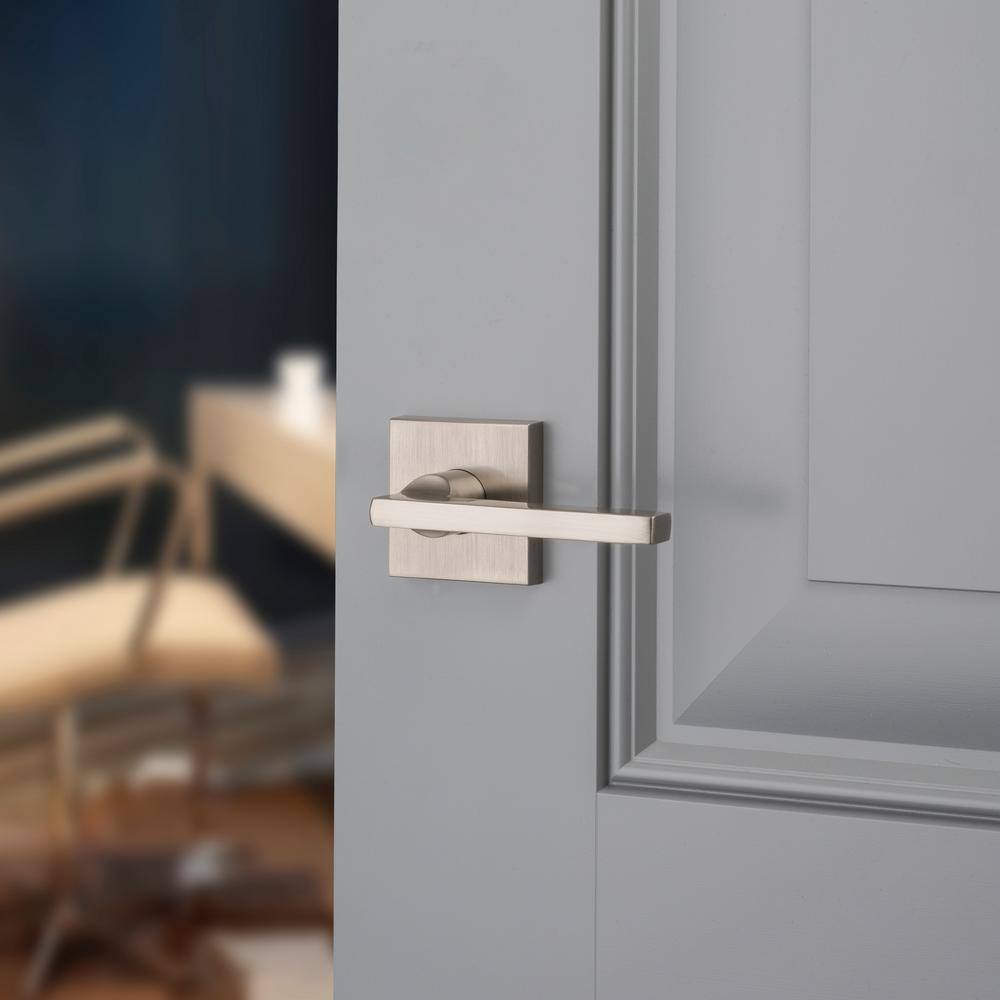 Baldwin Reserve Square Satin Nickel Universal HallCloset Door Lever with Contemporary Square Rose PSSQUCSR150