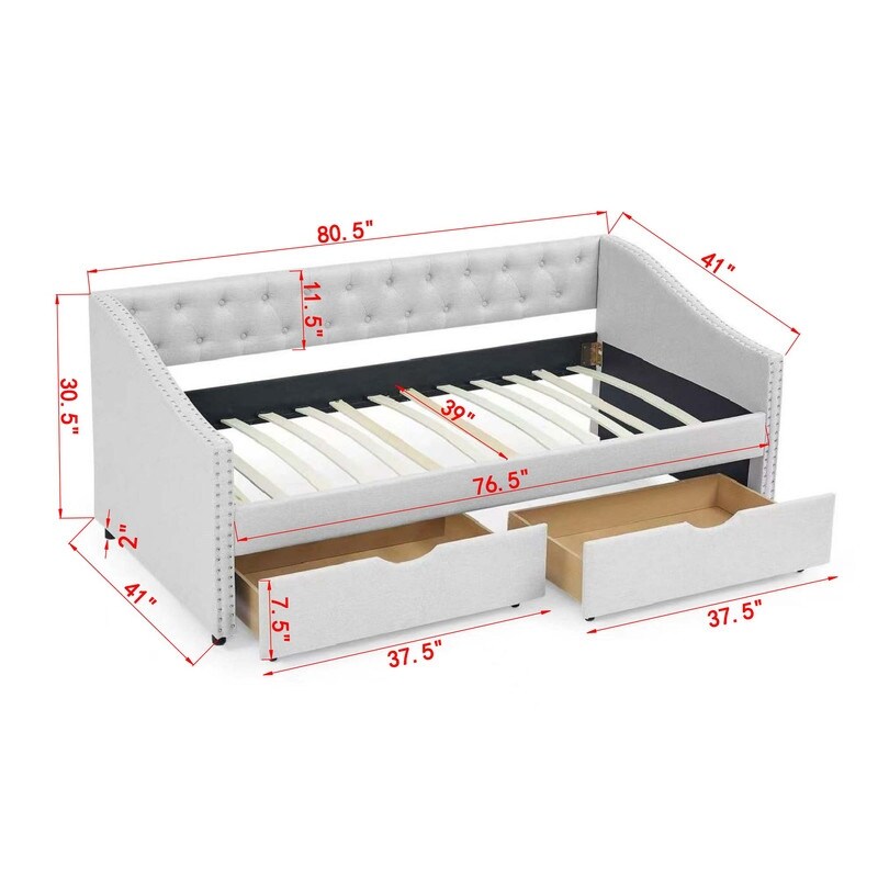 Twin Size Upholstered Tufted Sofa Bed Daybed with 2 Drawers