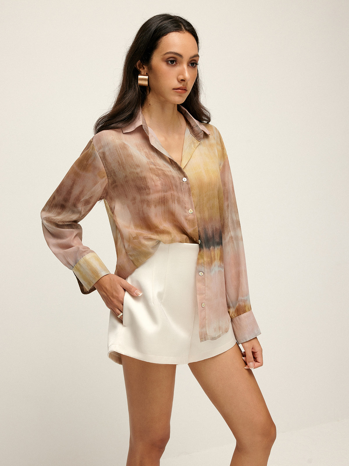 Marbling Lapel Thin Shirt