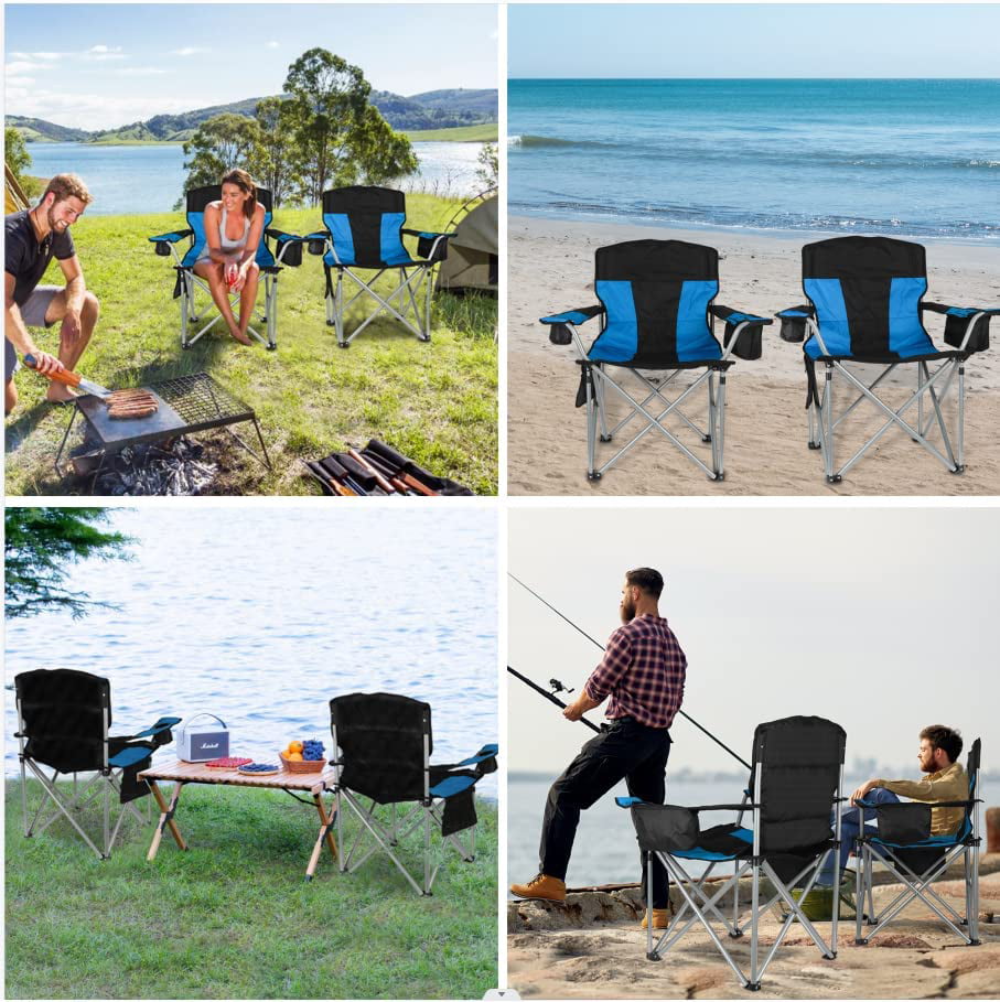 Beach Chair for Adults， Oversized Camping Chair 500lb， Folding Chair for Outside， Heavy Duty Portable Chair with Armrest， Cooler Bag， Side Pocket， Cup Holder， Outdoor Folding Camping Chair