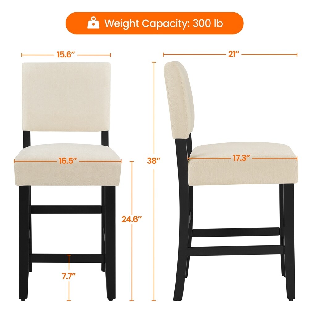 Yaheetech 24.6″ H Counter Stool Fabric Dining Chairs Set of 2 Upholstered Back Stool Counter Height Bar Stool