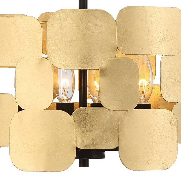 Wide Modern Gold Leaf Drum Shade 4 light Fixture For Dining Room House Foyer Kitchen Island