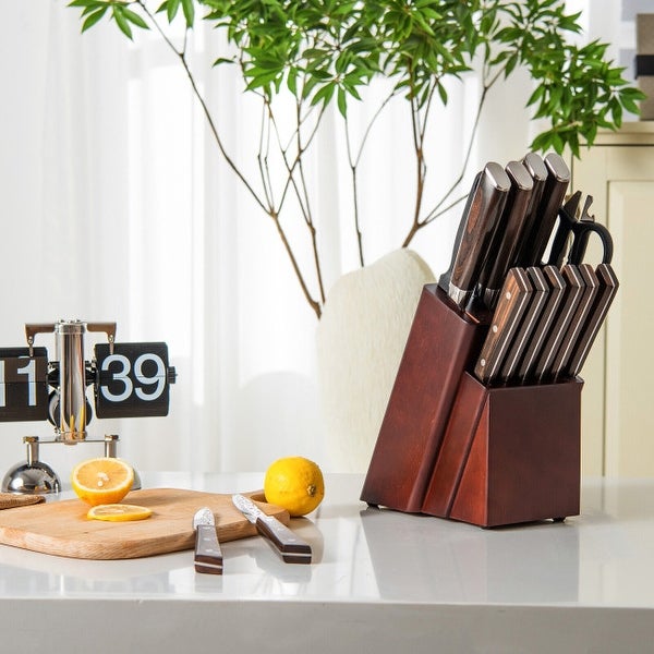 15 Pieces Stainless Steel Knife Block Set with Ergonomic Handle