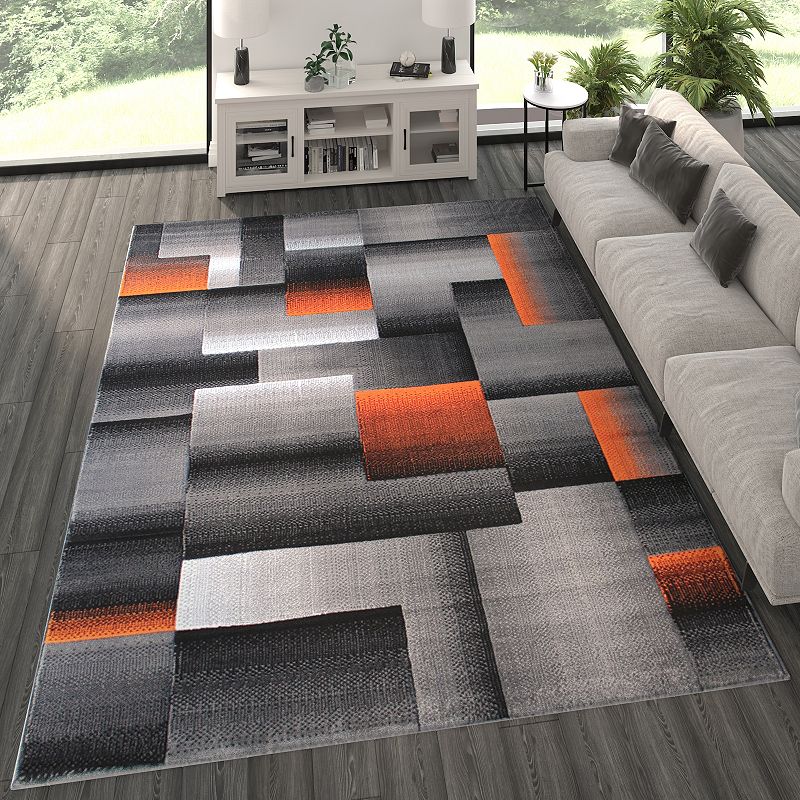 Masada Rugs Masada Rugs Trendz Collection 8'x10' Modern Contemporary Area Rug in Orange， Gray and Black-Design Trz861