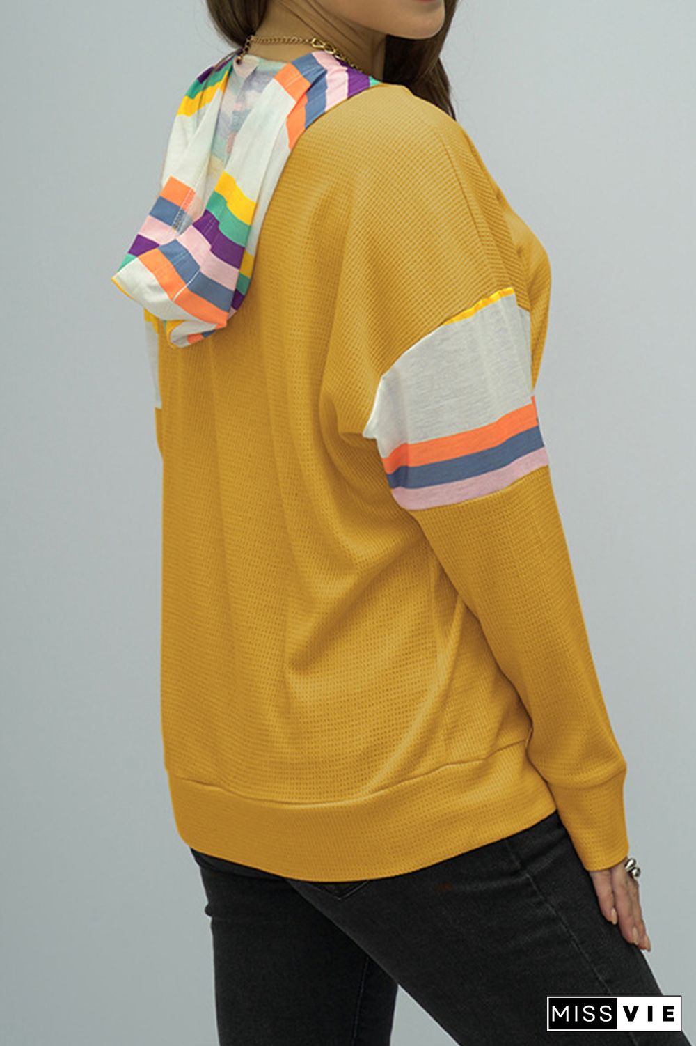 Colorful Hooded Patchwork Crisscros Strap Sweatshirt