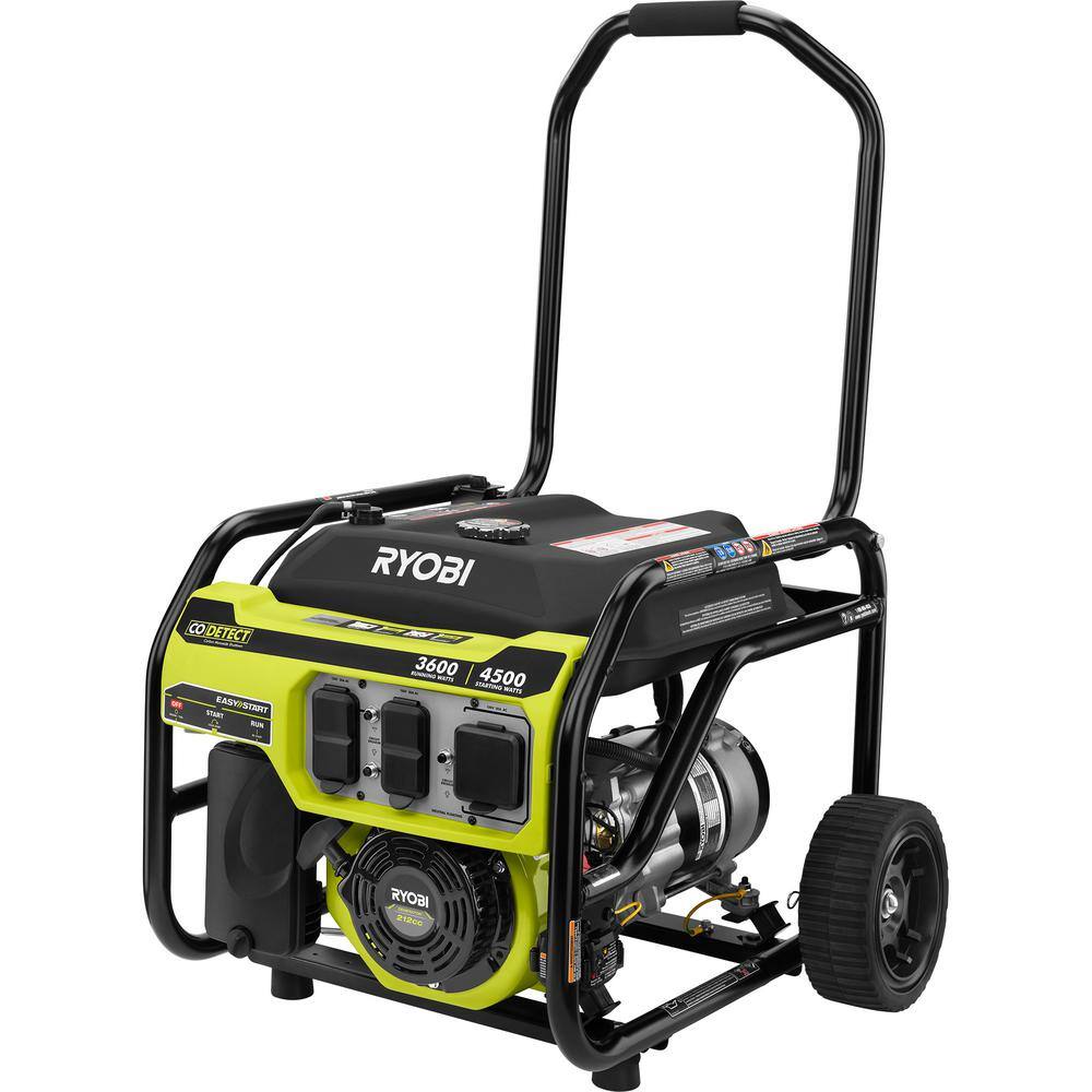 RYOBI 3600-Watt Gasoline Powered Recoil Start Portable Generator with CO Shutdown Sensor RY903622