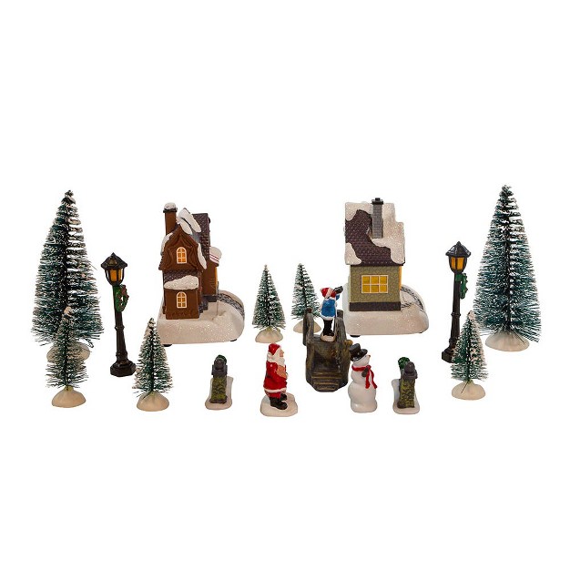 Kurt Adler 5 inch Battery Operated Lit Christmas Village 17 Piece Set