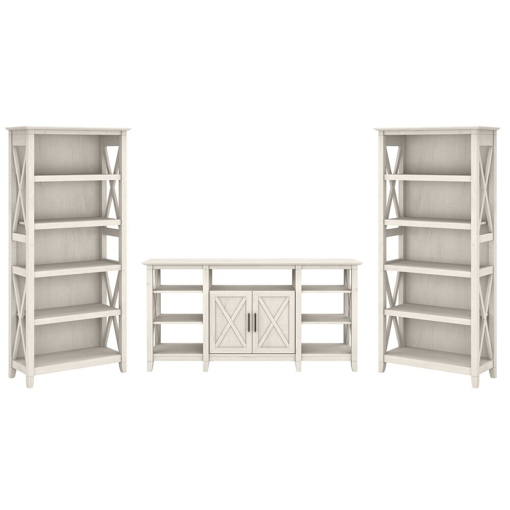 Tall Farmhouse TV Stand with 2 Bookcases by Bush Furniture