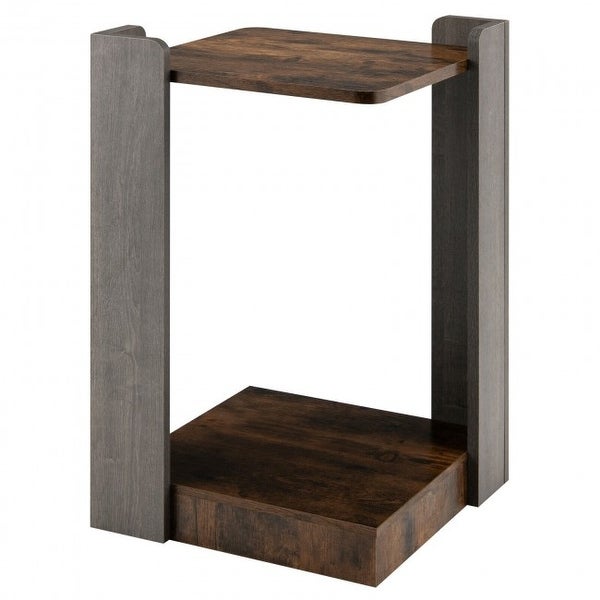 2 Tier Sofa Side End Table with Storage Shelf for Small Spaces-Coffee - 15