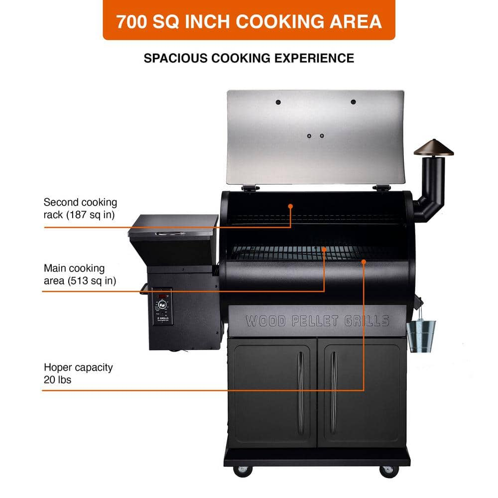 Z GRILLS 694 sq. in. Pellet Grill and Smoker, Stainless Steel ZPG-700E