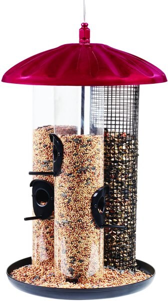 North States Crimson Triple Tube Bird Feeder， Red