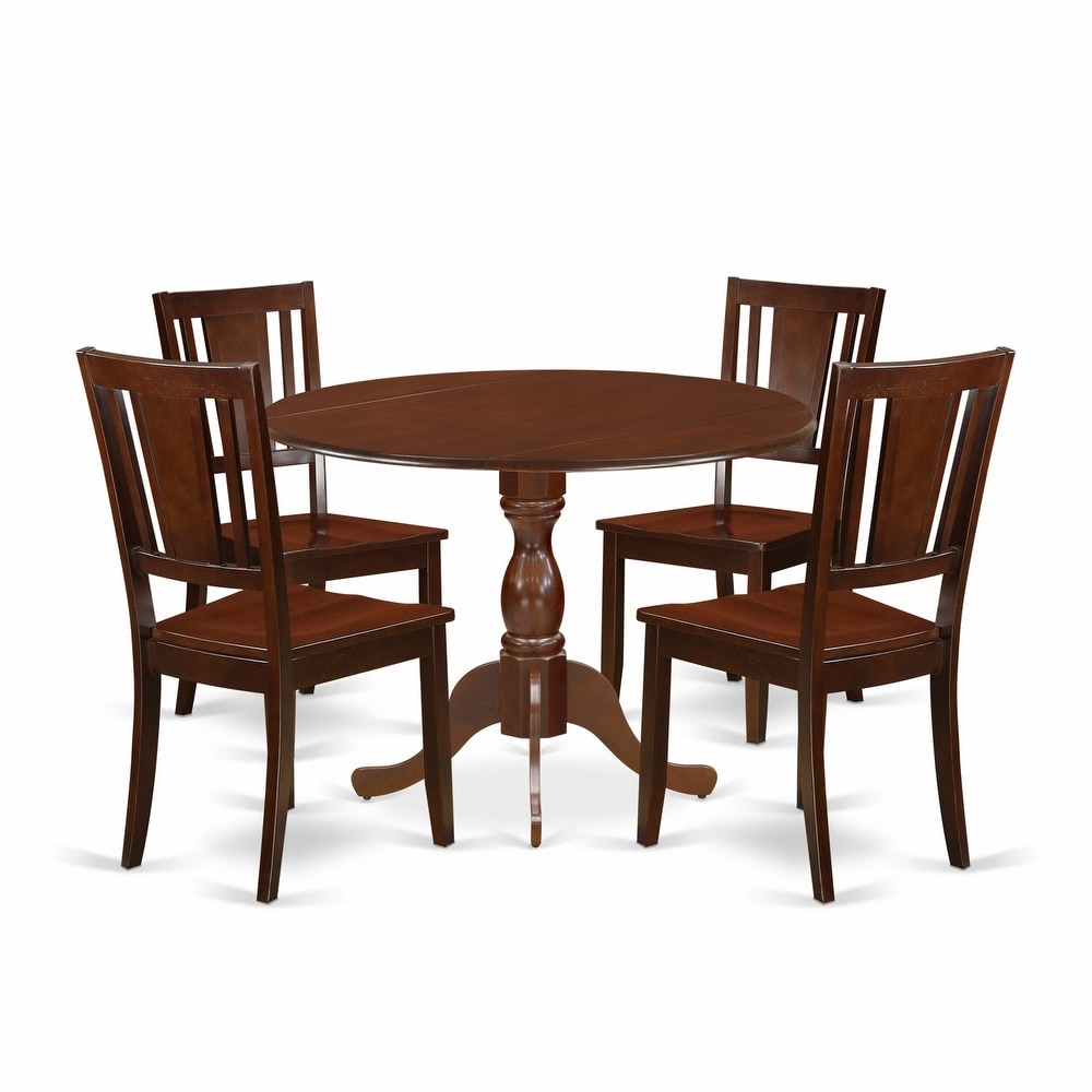 East West Furniture 5 Piece Dining Set  a Round Dining Table and 4 Kitchen Chairs  Mahogany (Seat Options)