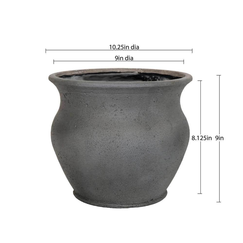 10.25 in. Dia x 9 in. H. Smooth Cement Cast Stone Belly Pot PF8919SC