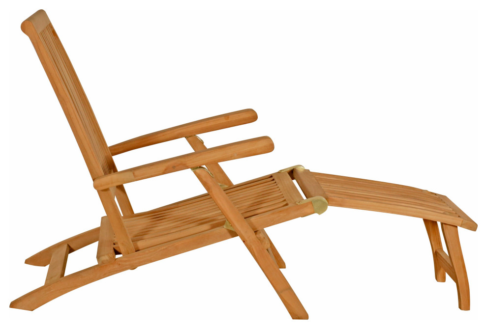 Seven Seas Teak Acapulco Outdoor Patio Reclining Steamer Chair   Transitional   Outdoor Chaise Lounges   by Chic Teak  Houzz