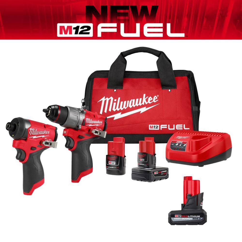 MW M12 FUEL 12V Lithium-Ion Brushless Cordless Hammer DrillImpact Driver Combo Kit 2-Tool wHigh Output 5.0Ah Battery 3497-22-48-11-2450