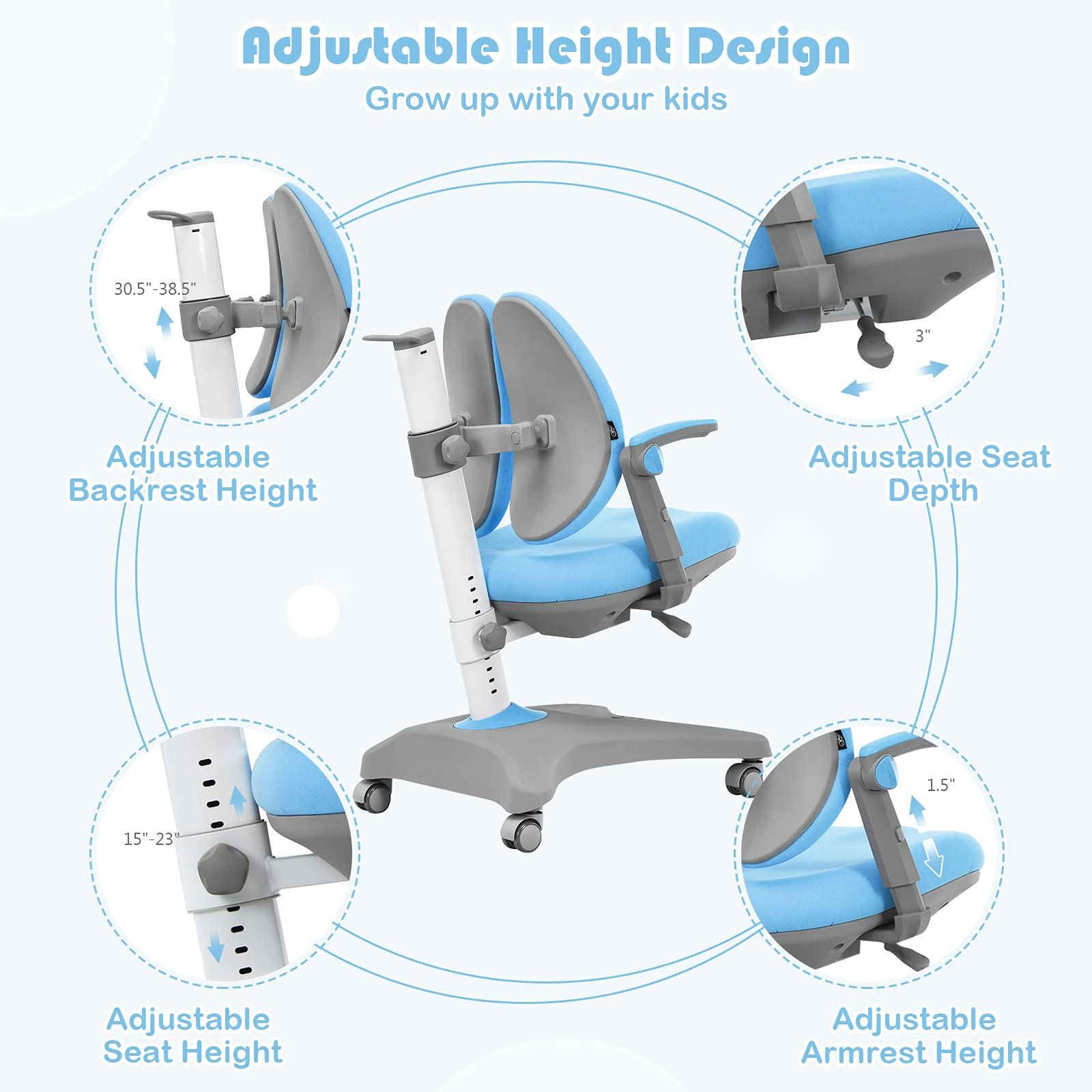 Costzon Kids Chair, Adjustable Height Student Chair w/Sit-Brake Casters