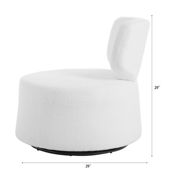 Armless Bucket Swivel Upholstered Chair Accent Chair with Soft Curved Back，White Plush and Black PU Leather